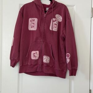 Disney Burgundy Mickey Patch Zip-Up Puffer Hoodie